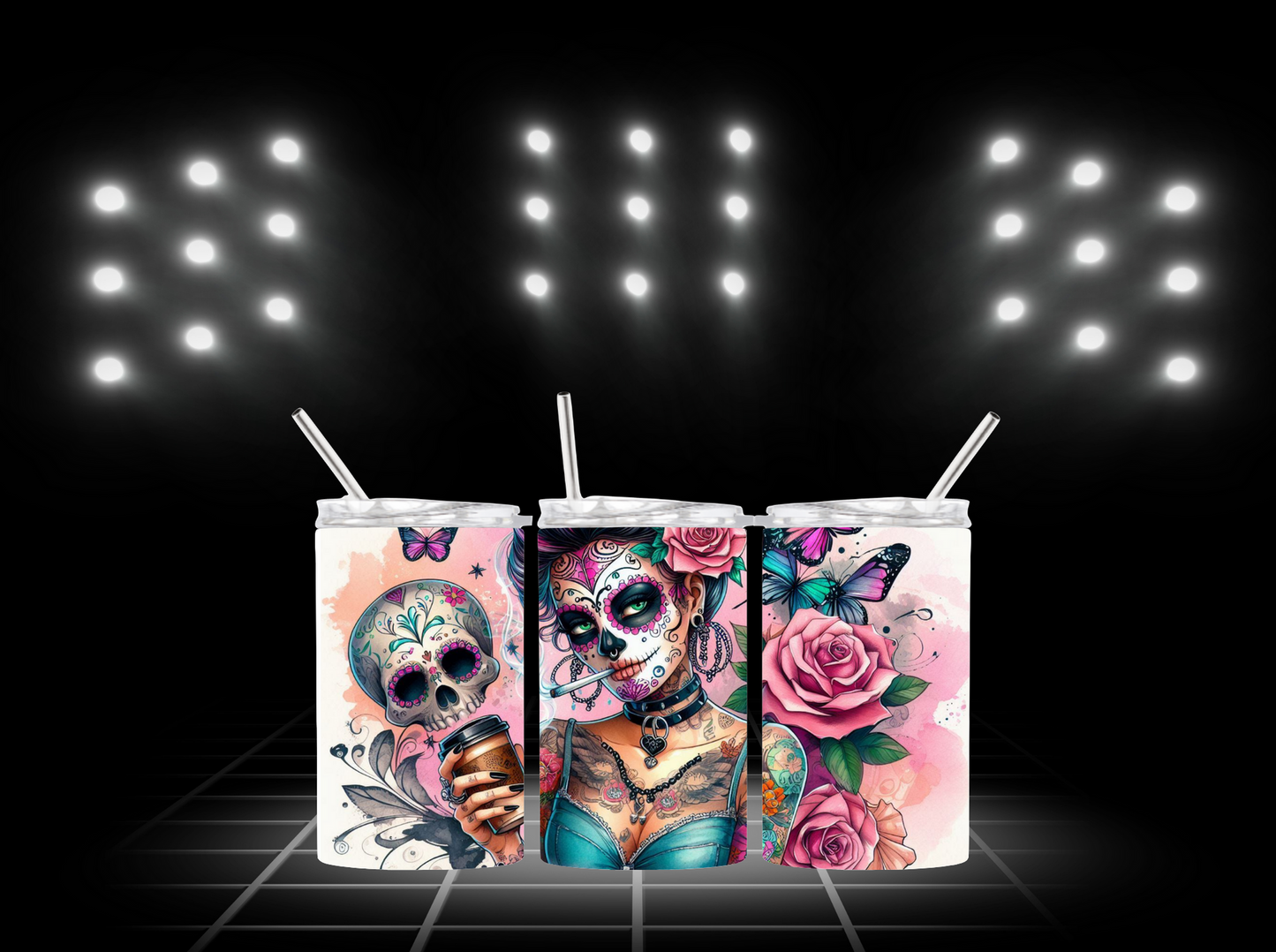 Sugar skull with roses and flowers 2Face Graphics