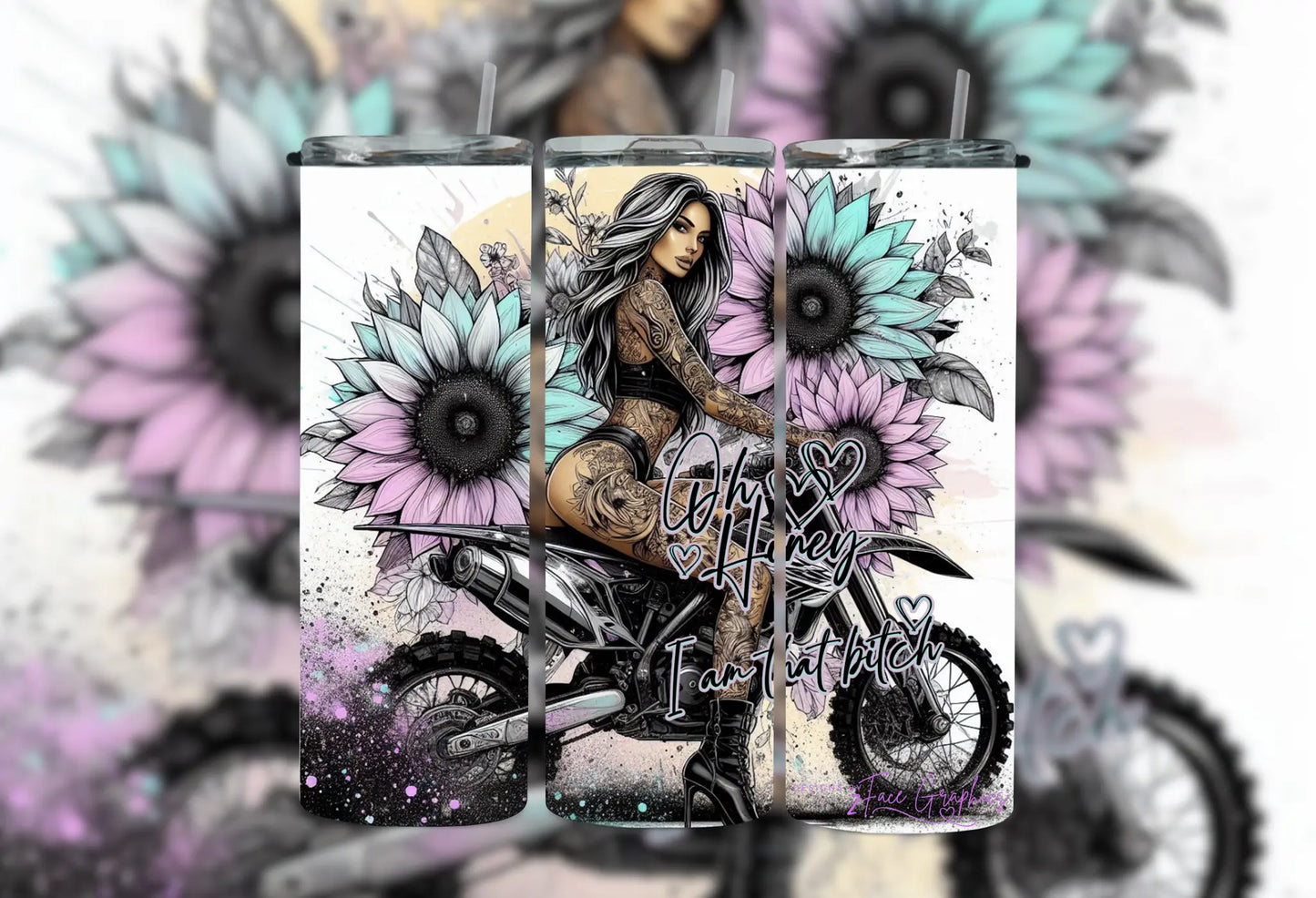 Badass Skull Candy Girl Watercolor Sunflower 2Face Graphics