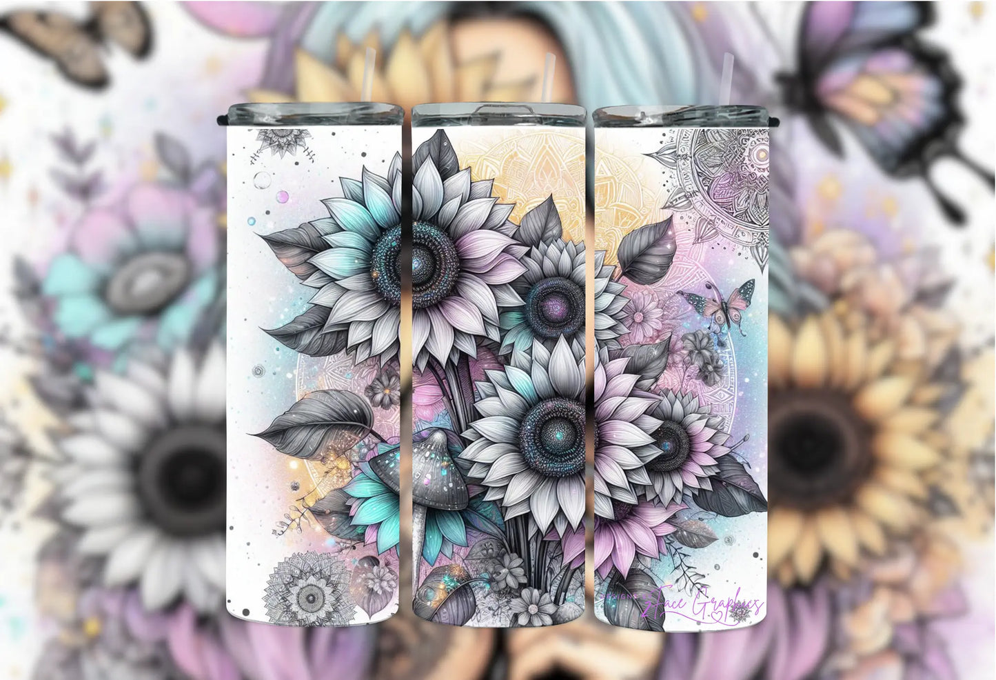 Sunflower Watercolor Mushroom 2Face Graphics
