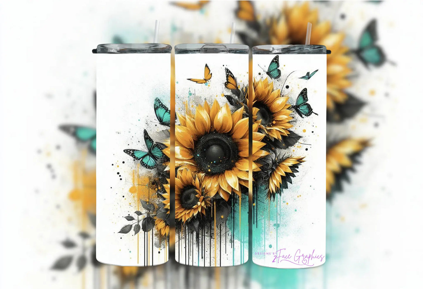 Watercolor Sunflower Butterfly 2Face Graphics