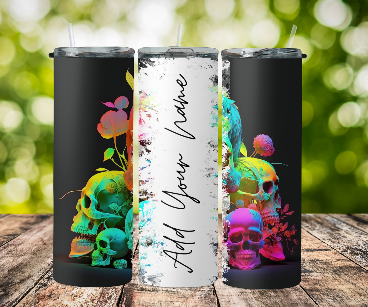 seamless split name- skull with neon colors yellow