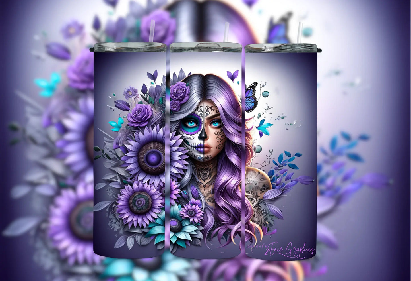 Purple Sunflower Sugar Skull Girl 2Face Graphics