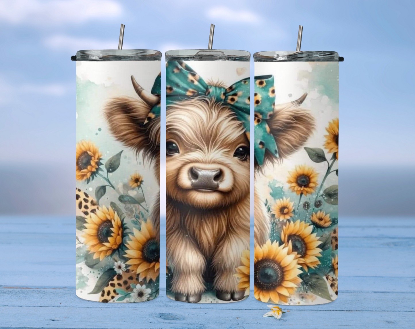 Highland cow sunflower turquoise 2Face Graphics