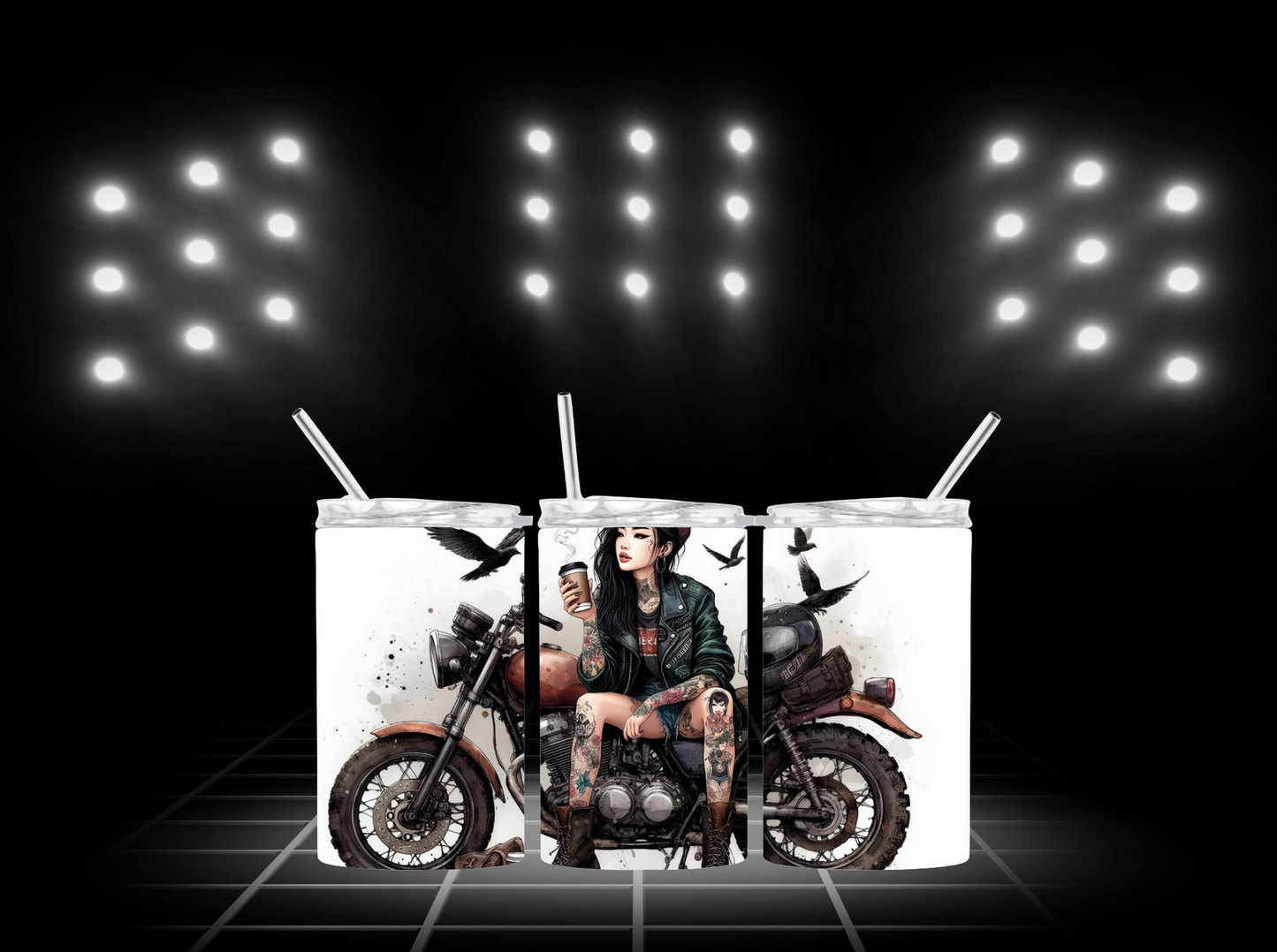 girl drinking coffee on dirt bike 2Face Graphics