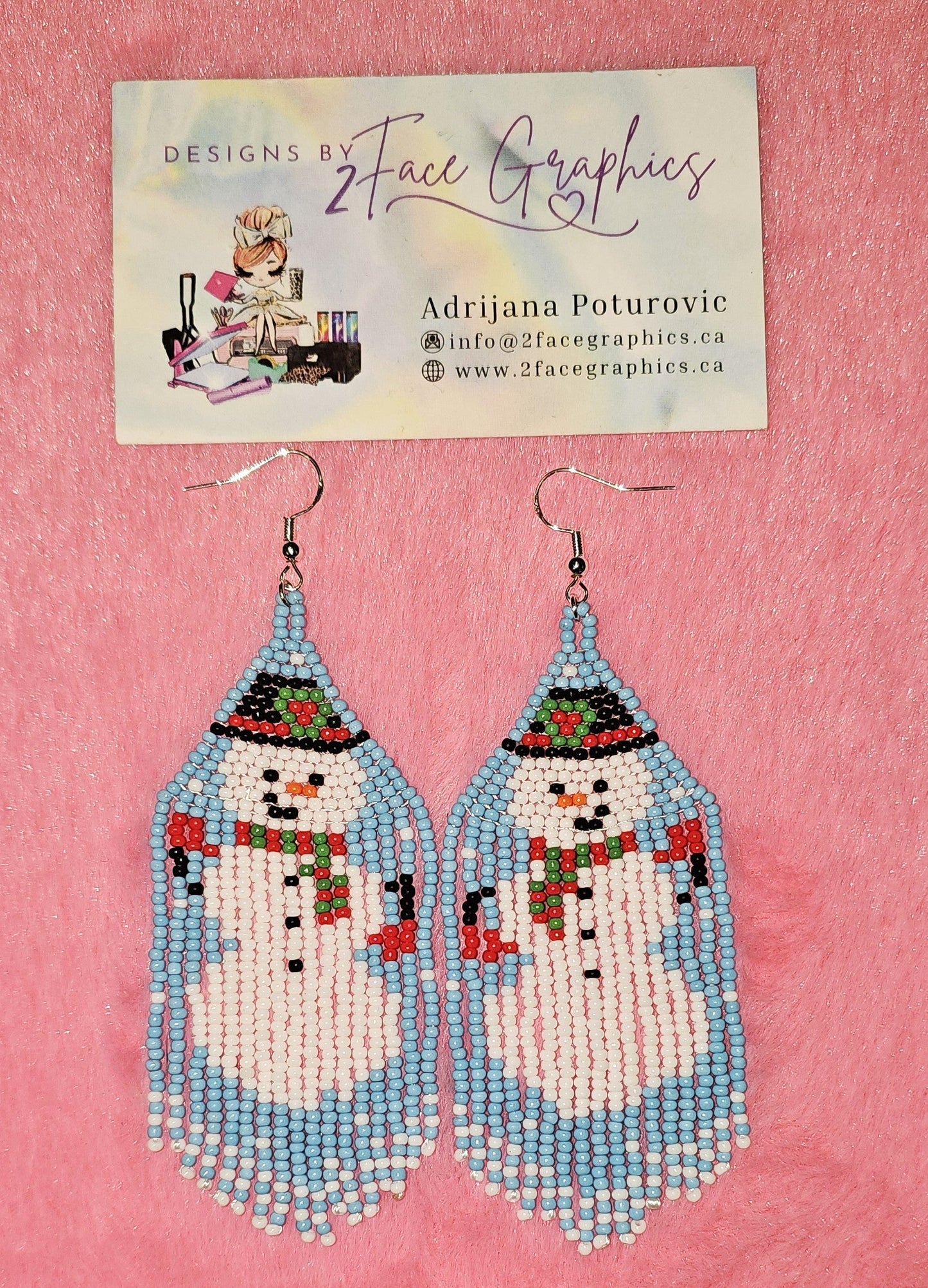 925 Silver Snowman Fringe earrings 2Face Graphics