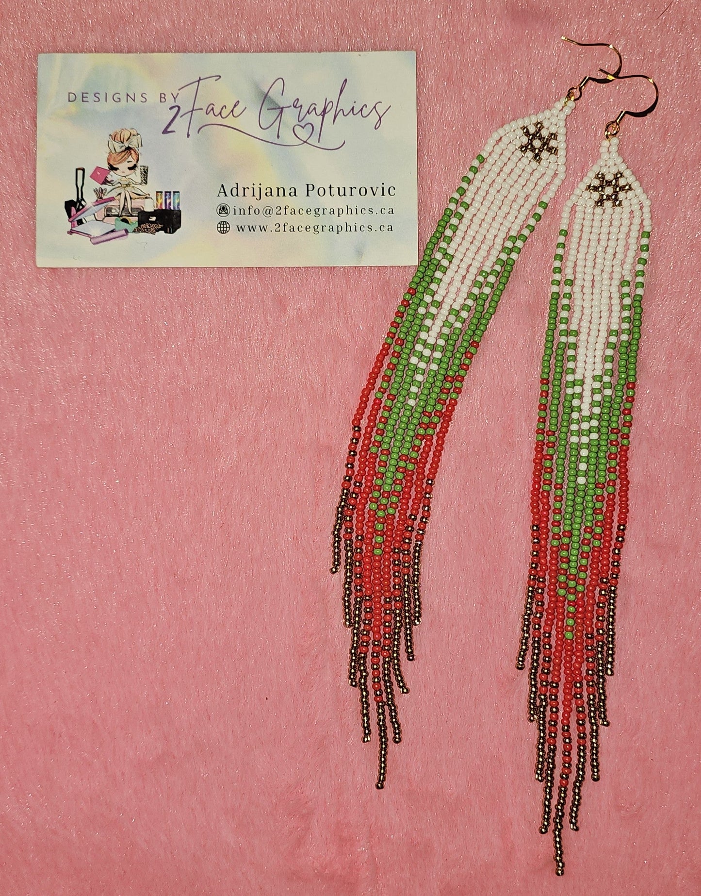 24K Gold Long Christmas Fringe Earrings 2Face Graphics