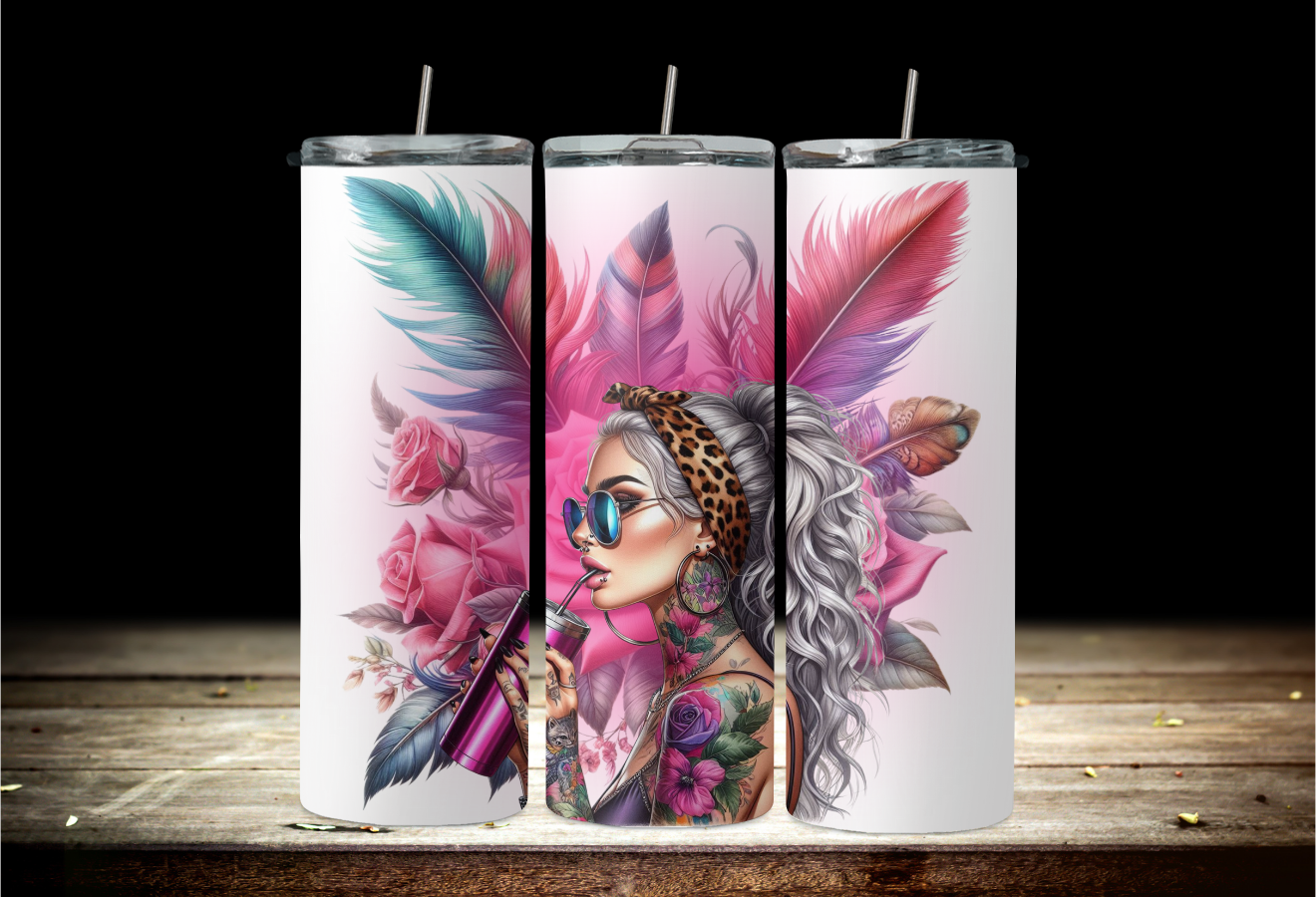 Girl with pink feathers 2Face Graphics