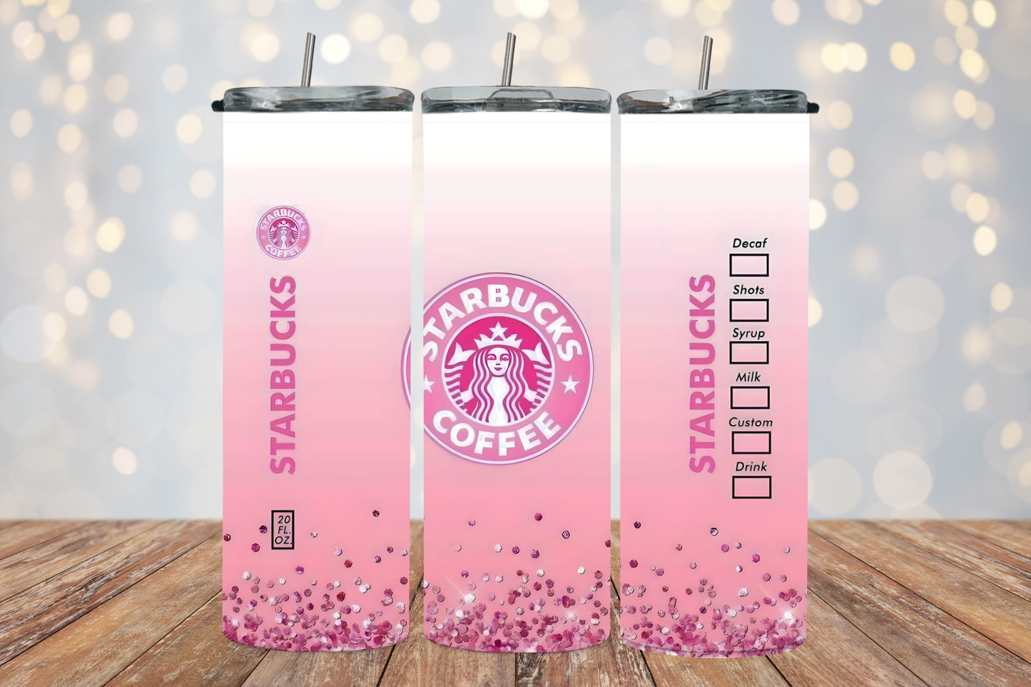Pink Glitter Bottom Starbucks 2Face Graphics