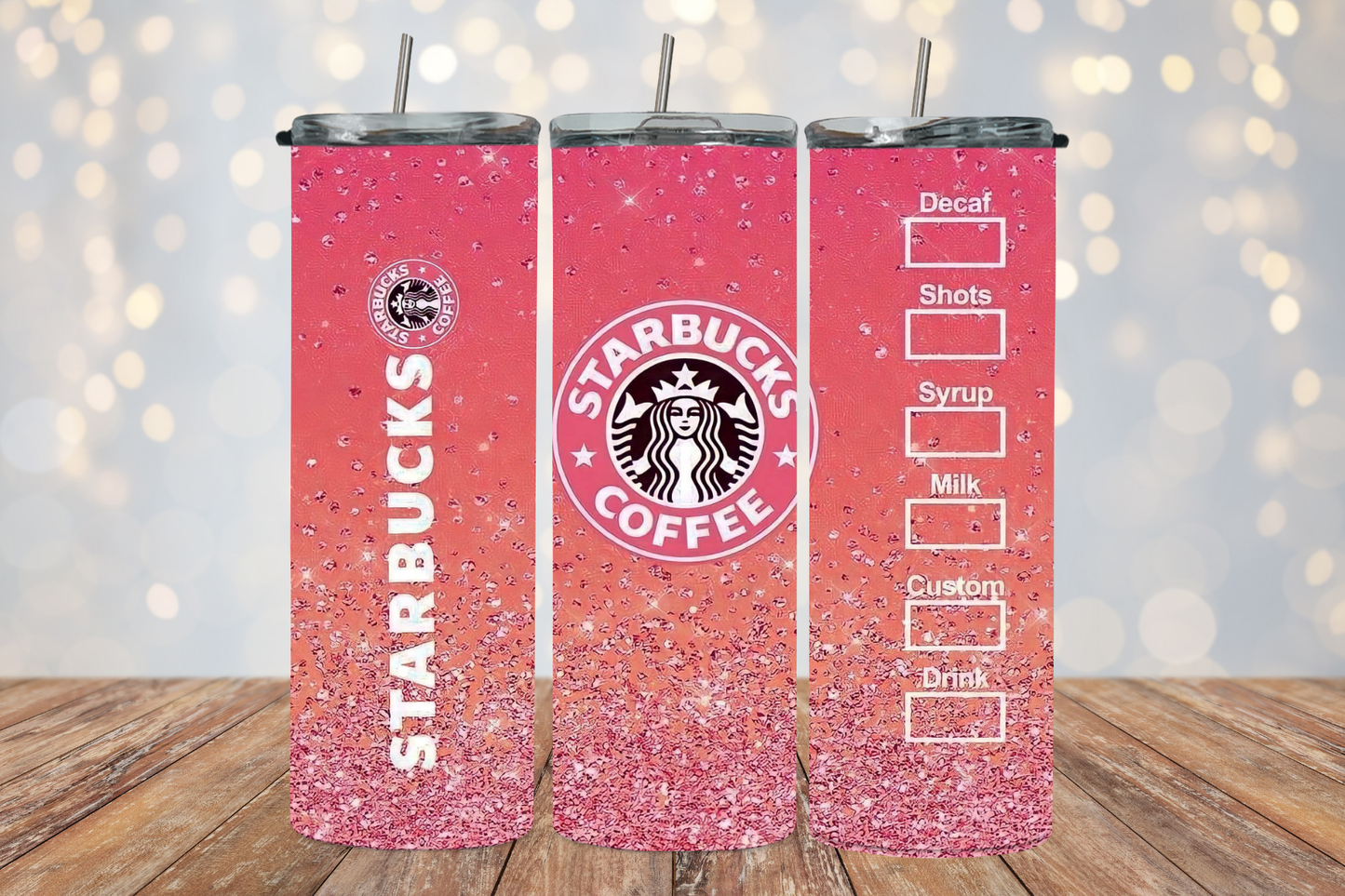 Rosy Orange Glitter Bottom Starbucks 2Face Graphics