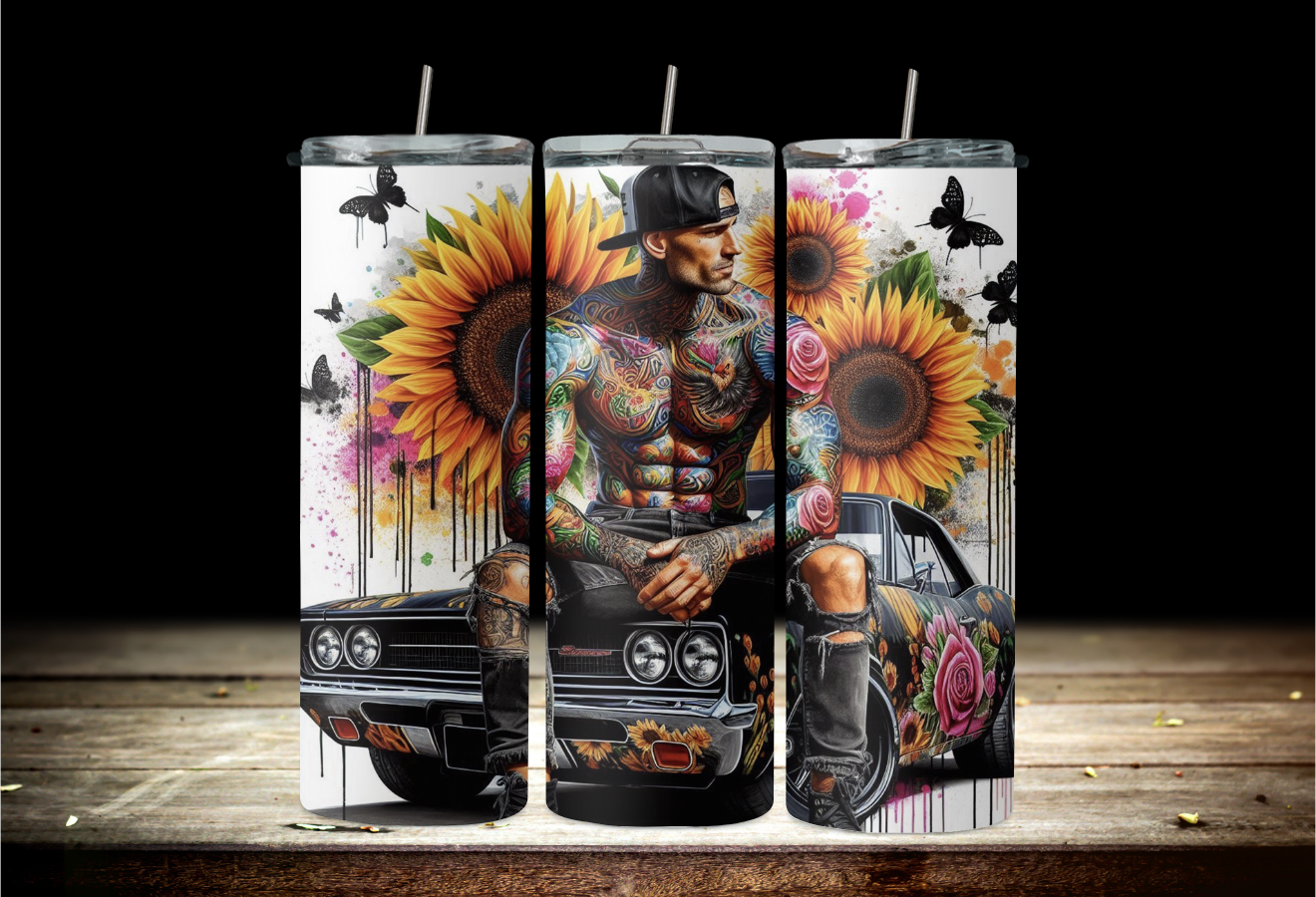 Sexy man on car with tattoos 2Face Graphics