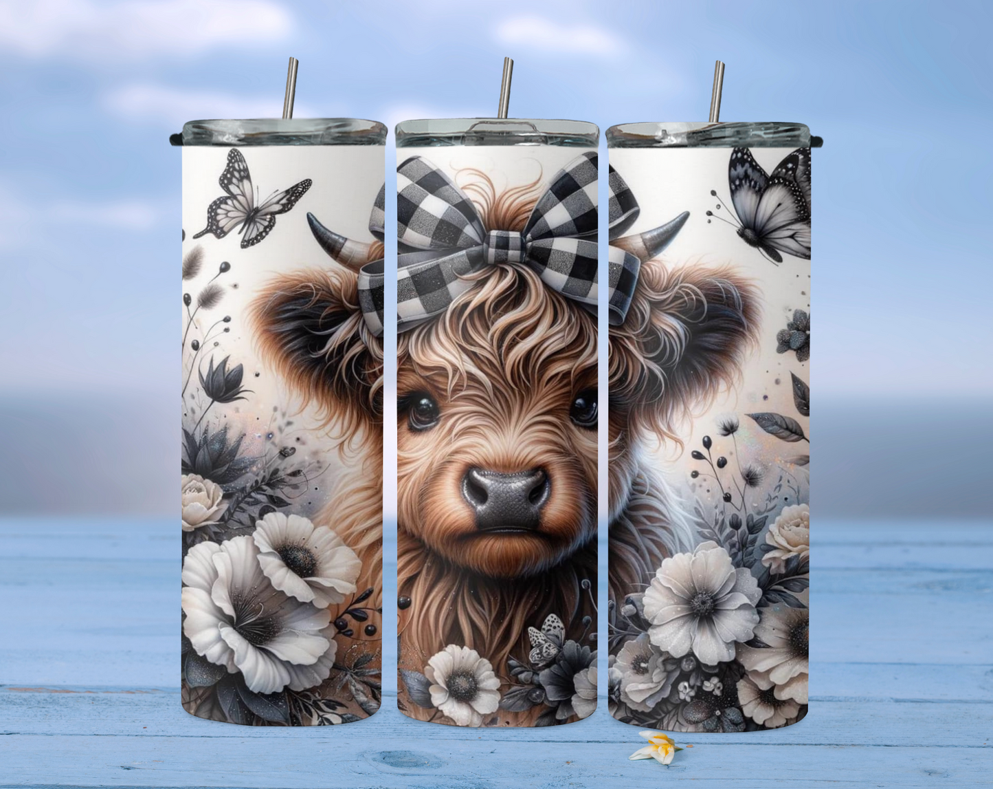 Highland cow BW sunflower