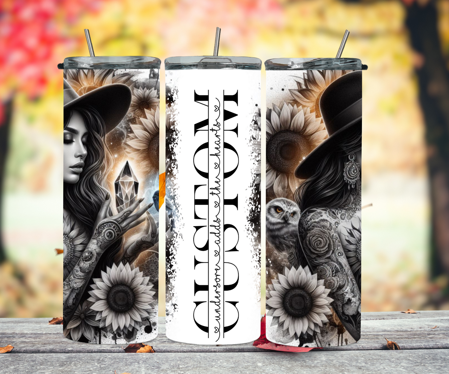 BW girl with crystal and owl 2Face Graphics