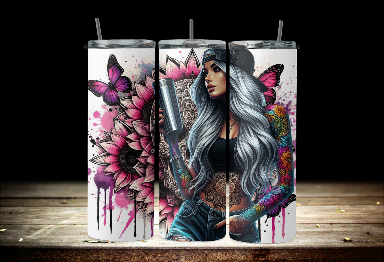 Tattoo girl with pink butterfly 2Face Graphics