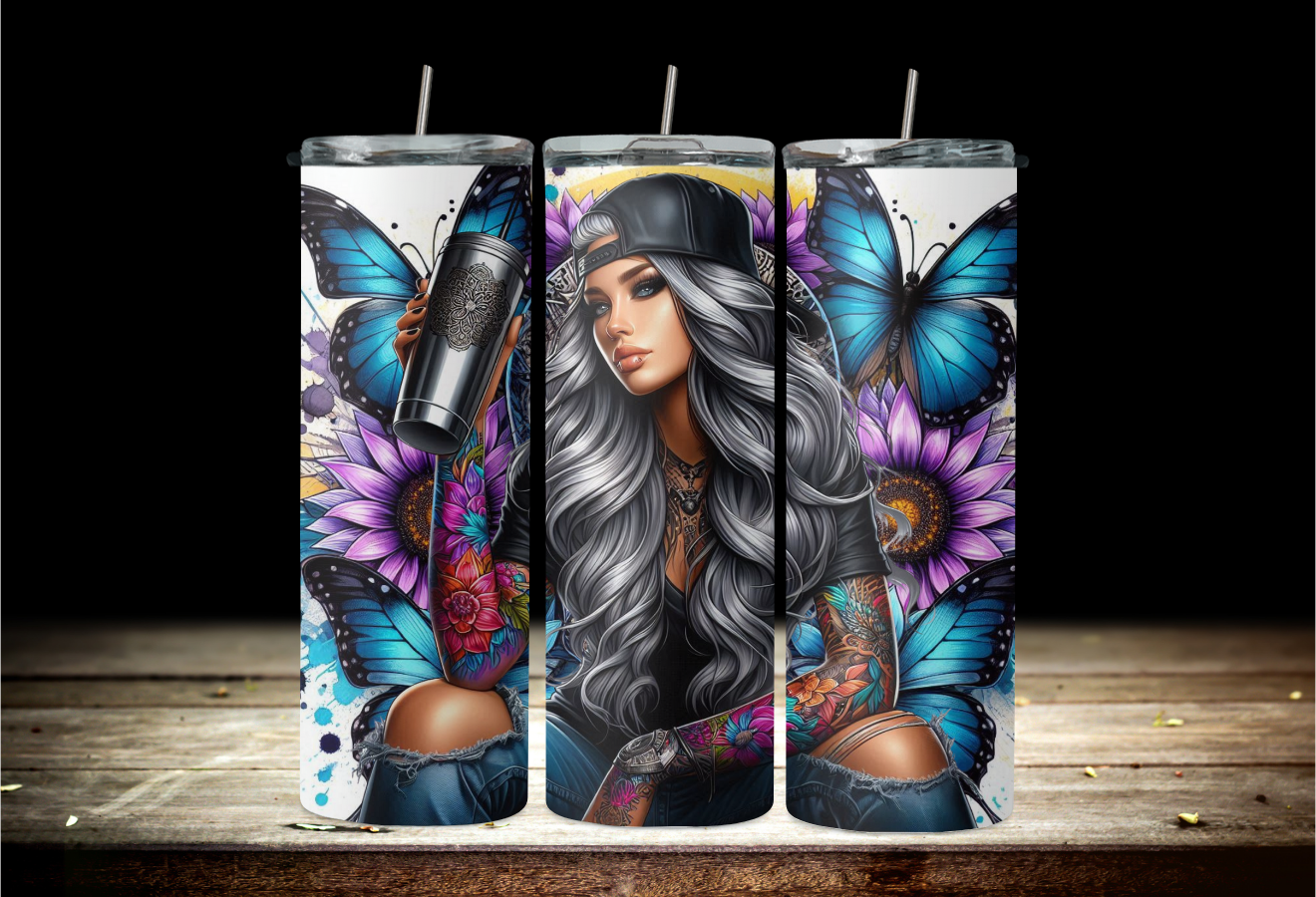 Tattoo girl with blue butterfly 2Face Graphics