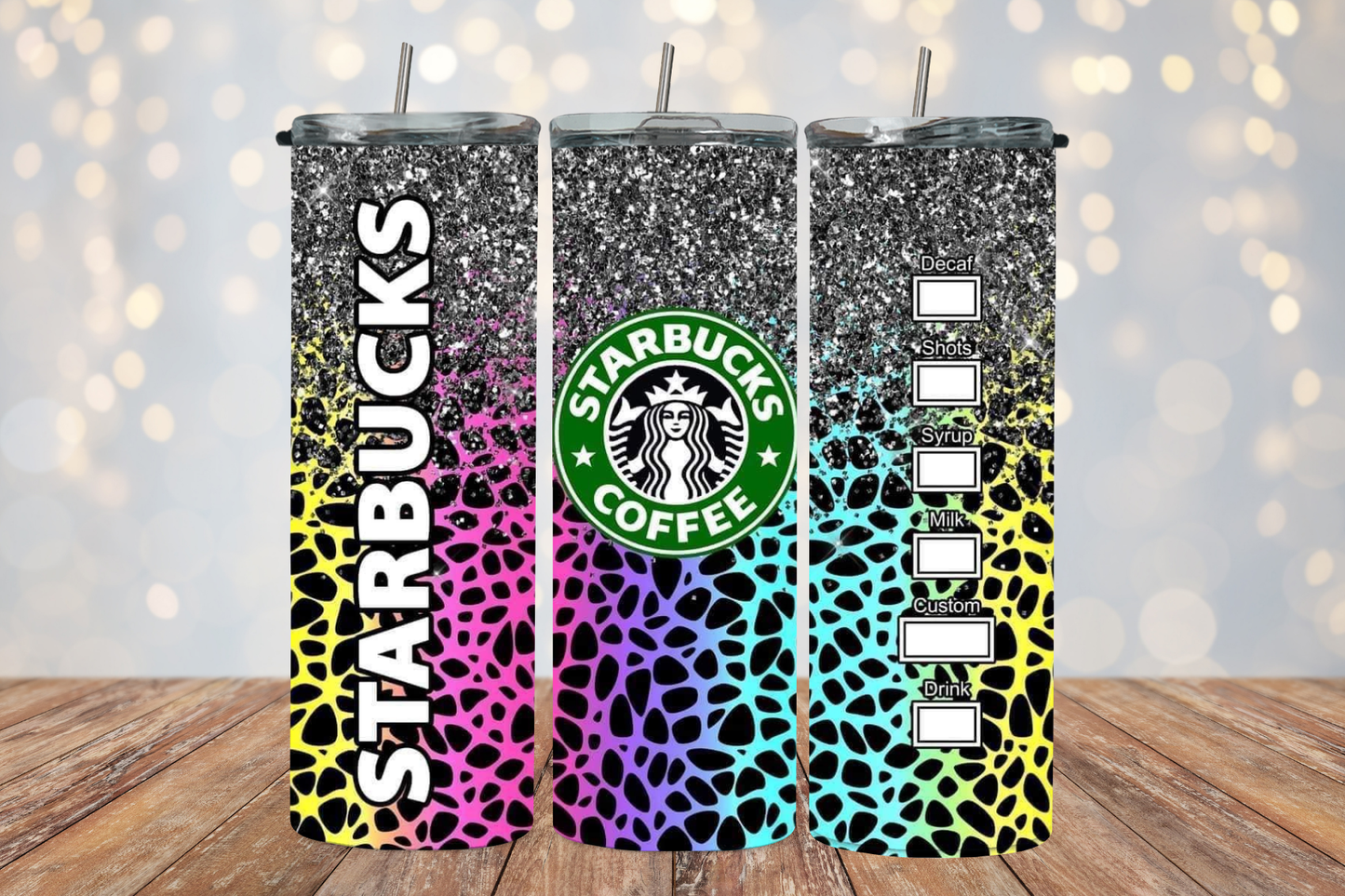 Neon Cheetah Sparkle Starbucks 2Face Graphics
