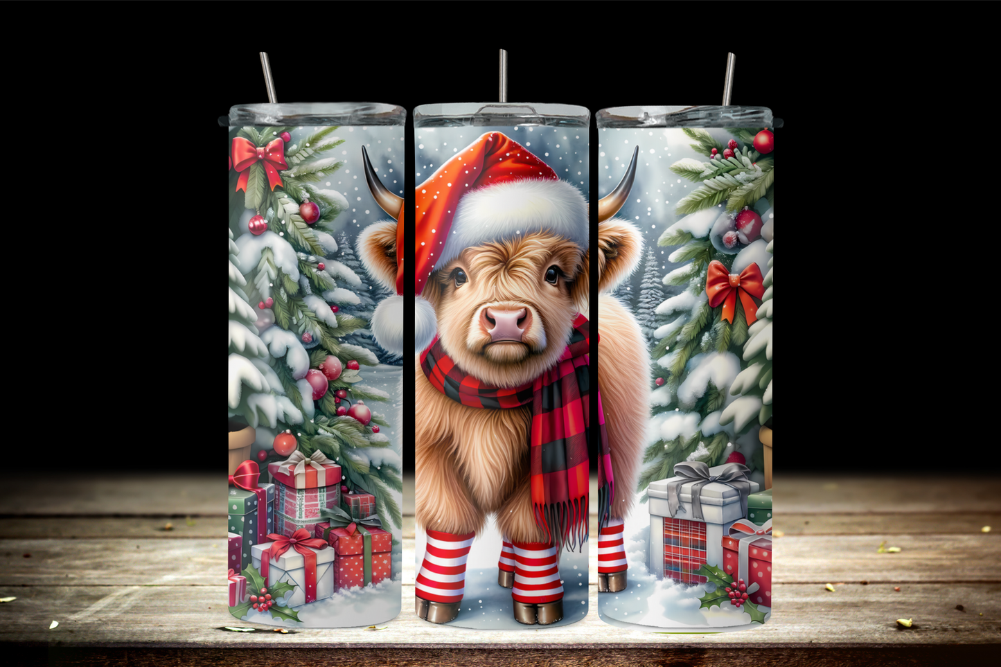 Seamless Highland cow Christmas