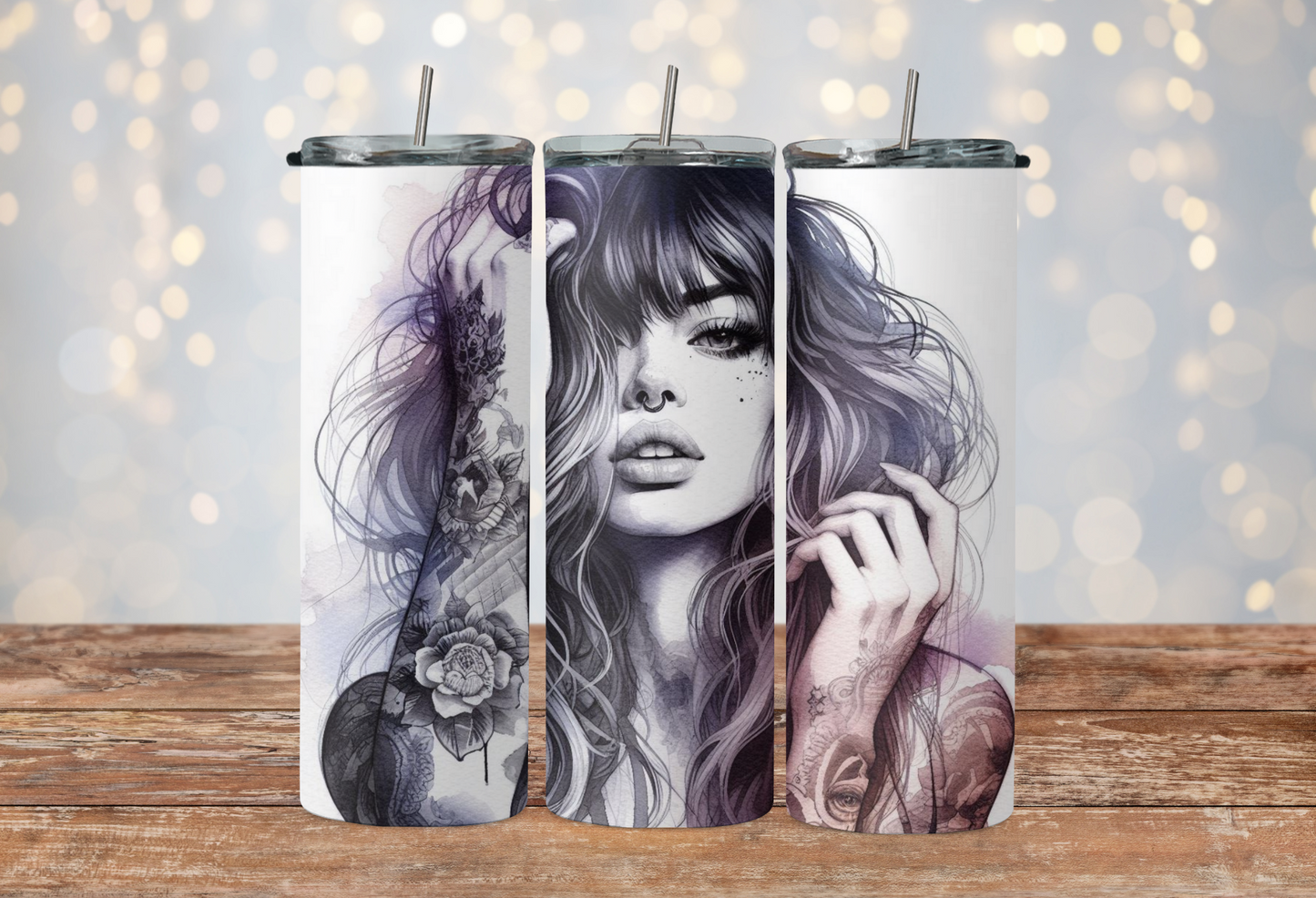 watercolor girl with messy hair 2Face Graphics