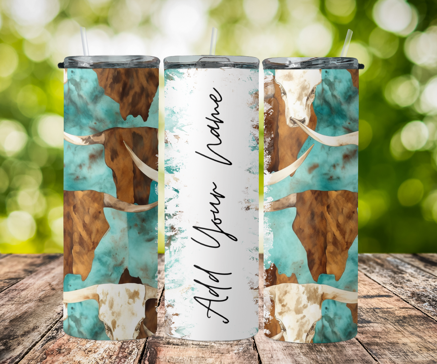 seamless split name- western style turquoise skull 2Face Graphics