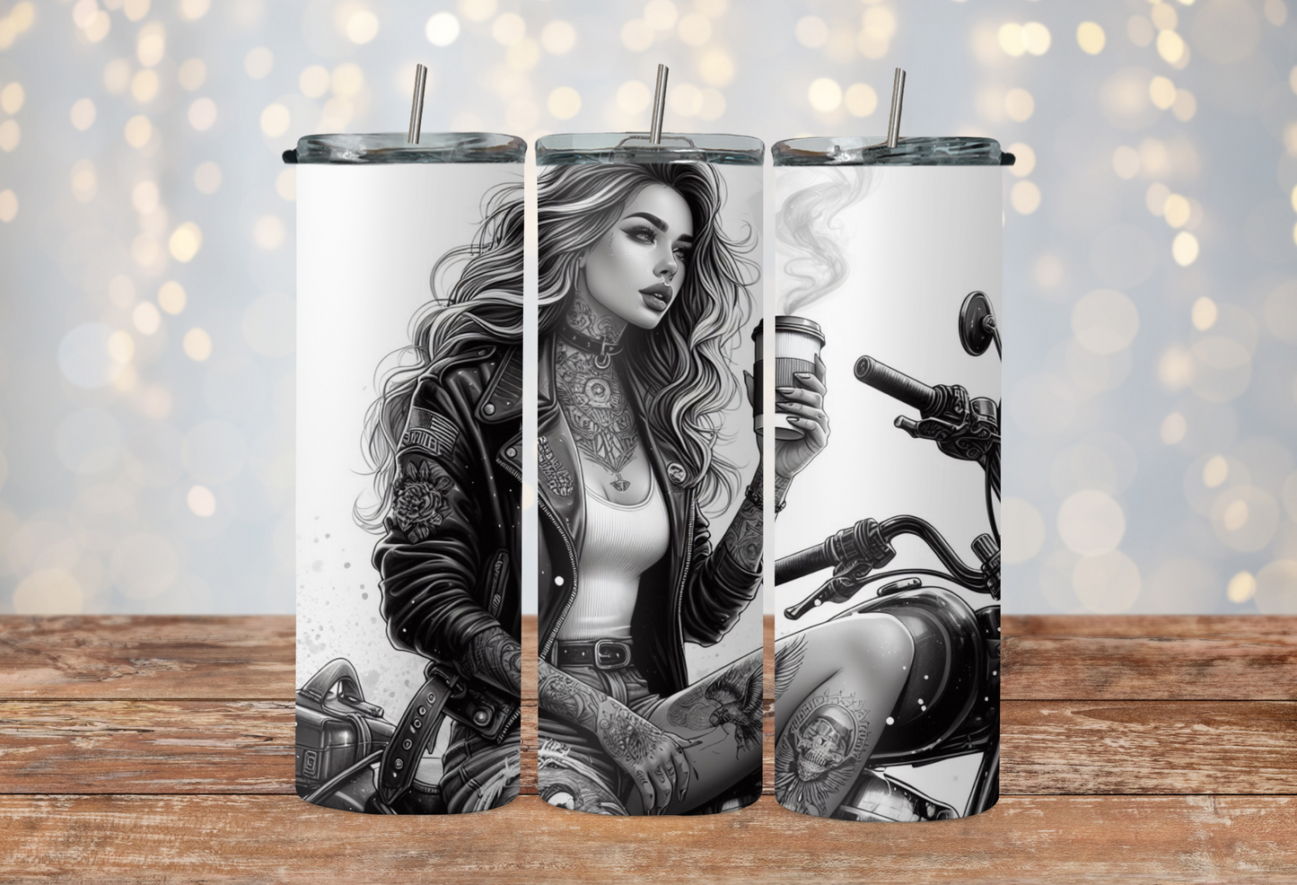 black and white girl on motorcycle 2Face Graphics
