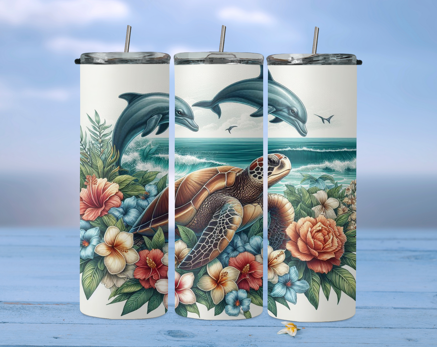 Sea turtles with jumping dolphins 2Face Graphics