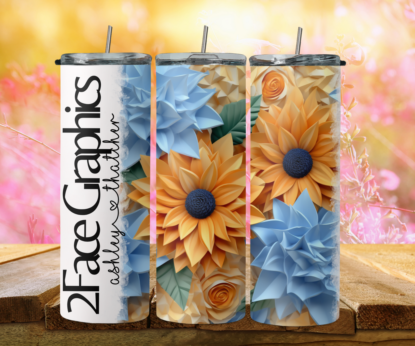 3D blue orange sunflower