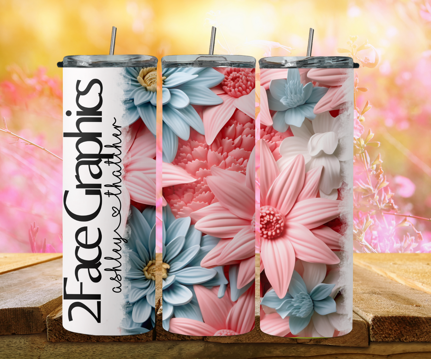 3D colorful daisy pink and white 2Face Graphics