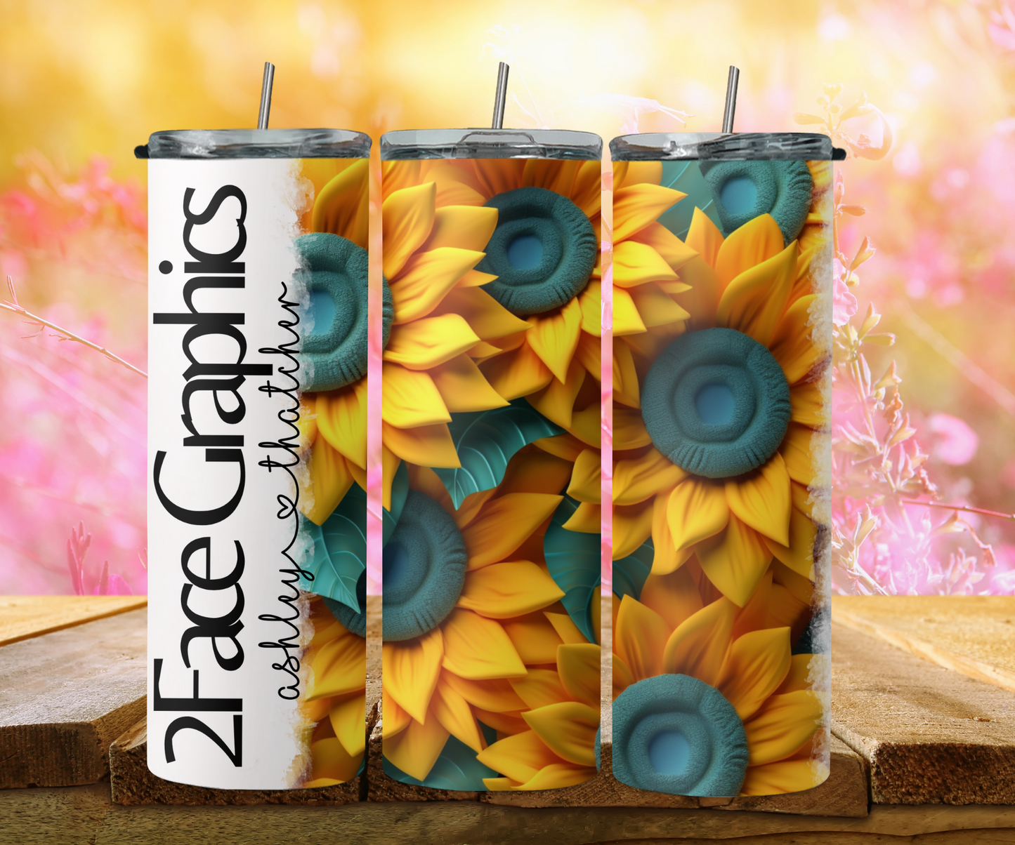 3D blue orange sunflower (Copy) 2Face Graphics