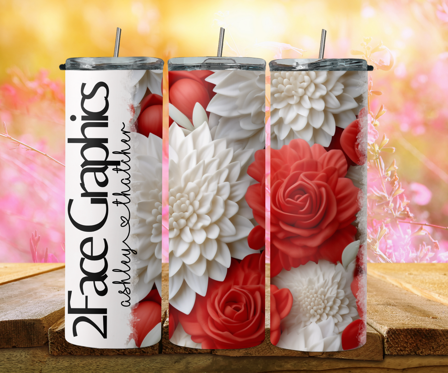 3D red rose & white dandelion 2Face Graphics