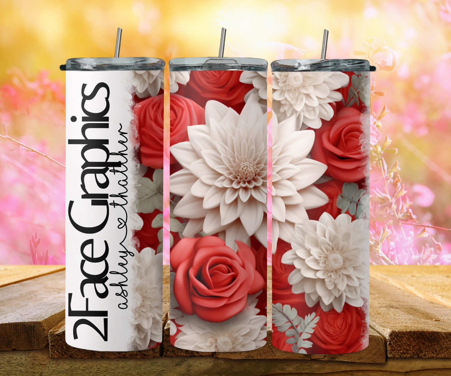 3D red rose white dandelion 2Face Graphics