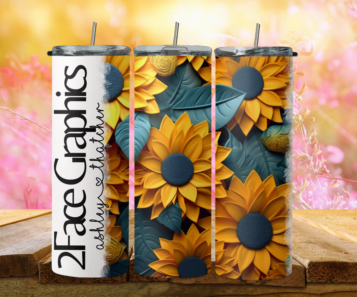 3D sunflower green center leaf 2Face Graphics