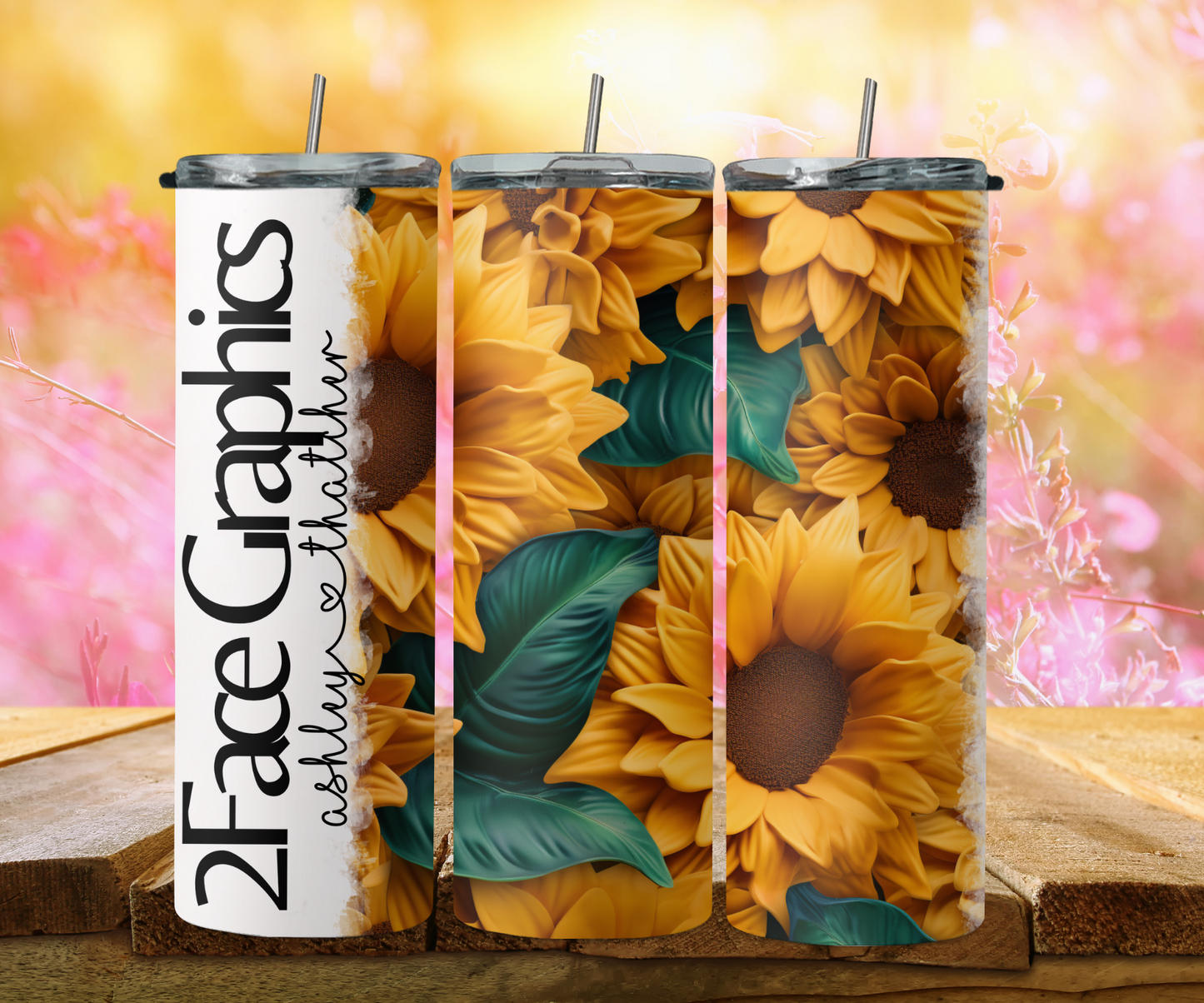 3D sunflower with leaf 2Face Graphics