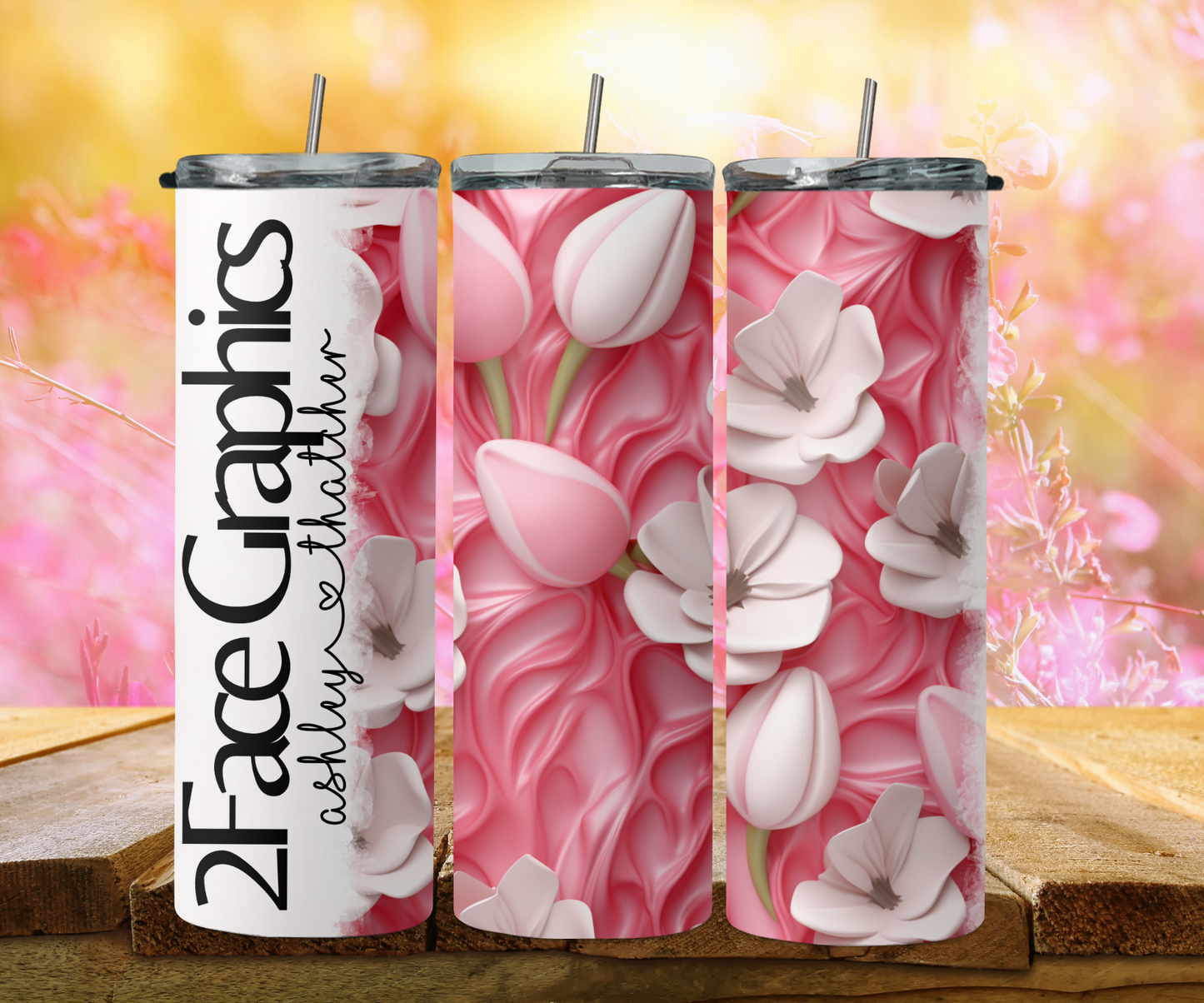 3D tulip white pink 2Face Graphics