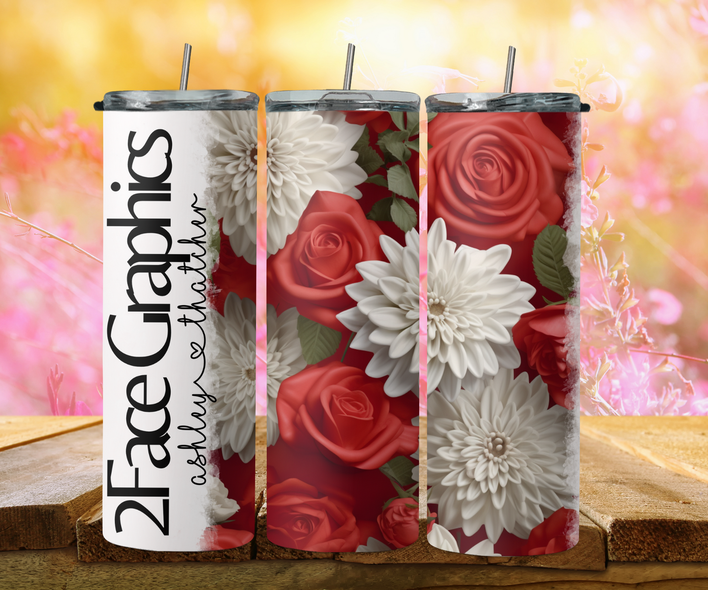 3D white and red roses 2Face Graphics