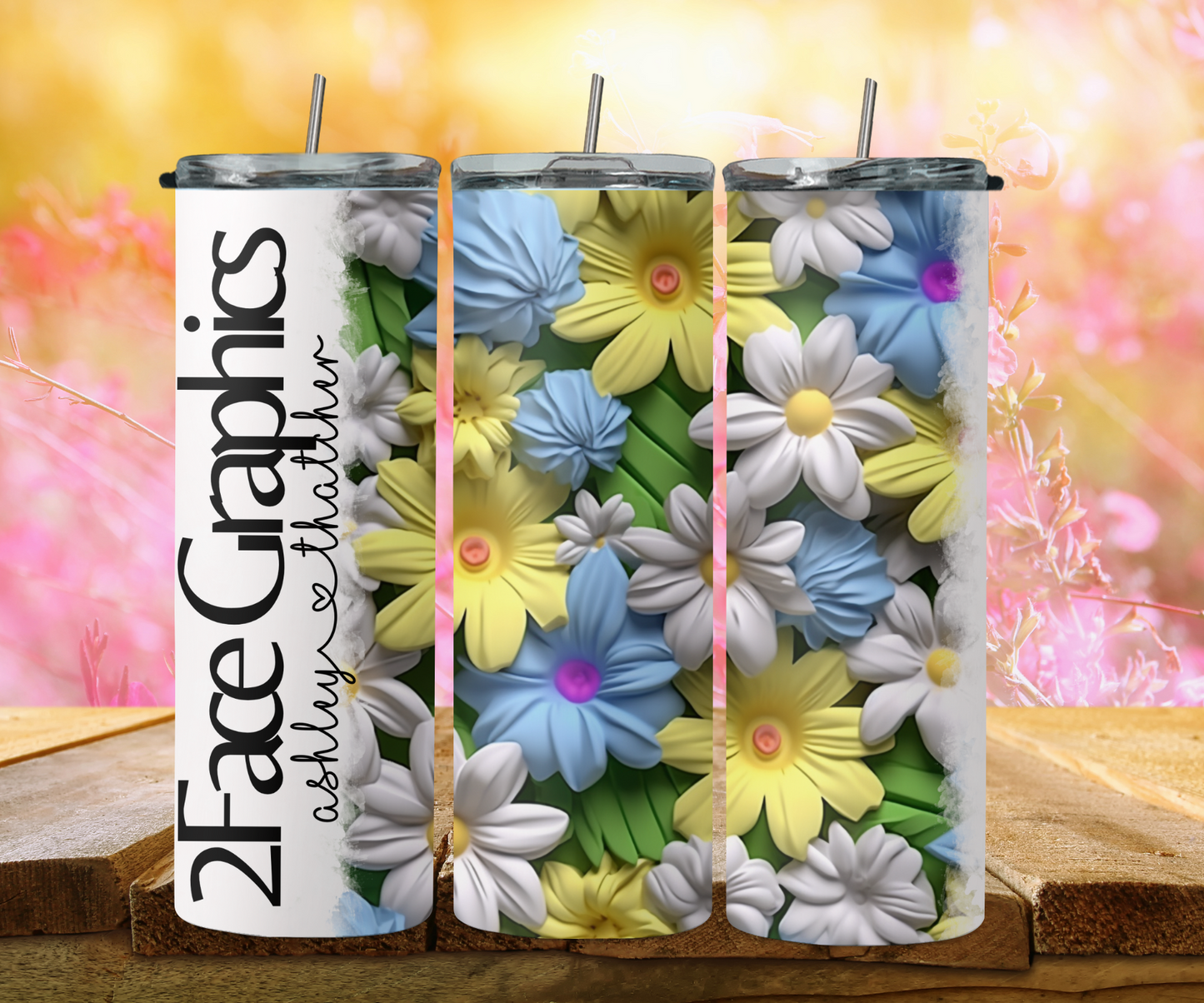 3D yellow blue daisys 2Face Graphics