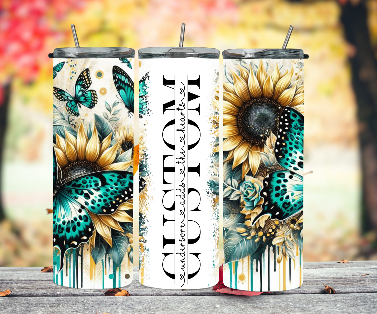 Turquoise butterfly sunflower 2Face Graphics
