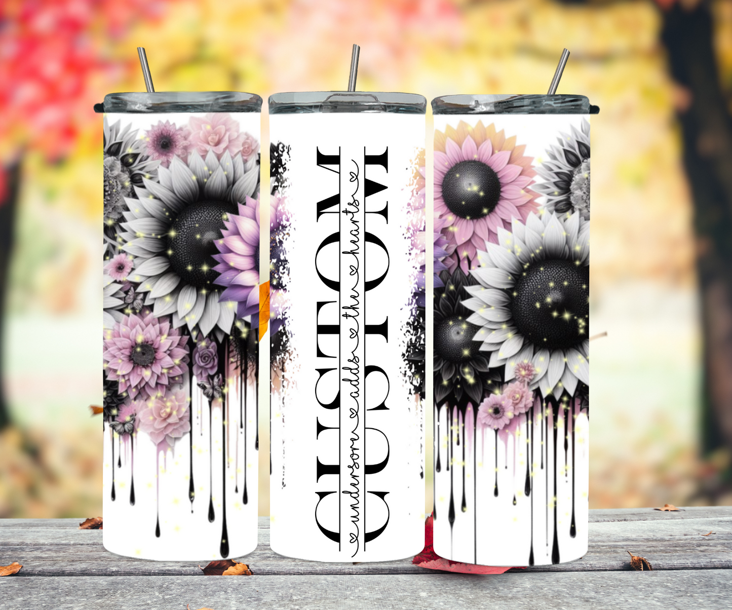BW with pink sunflower 2Face Graphics