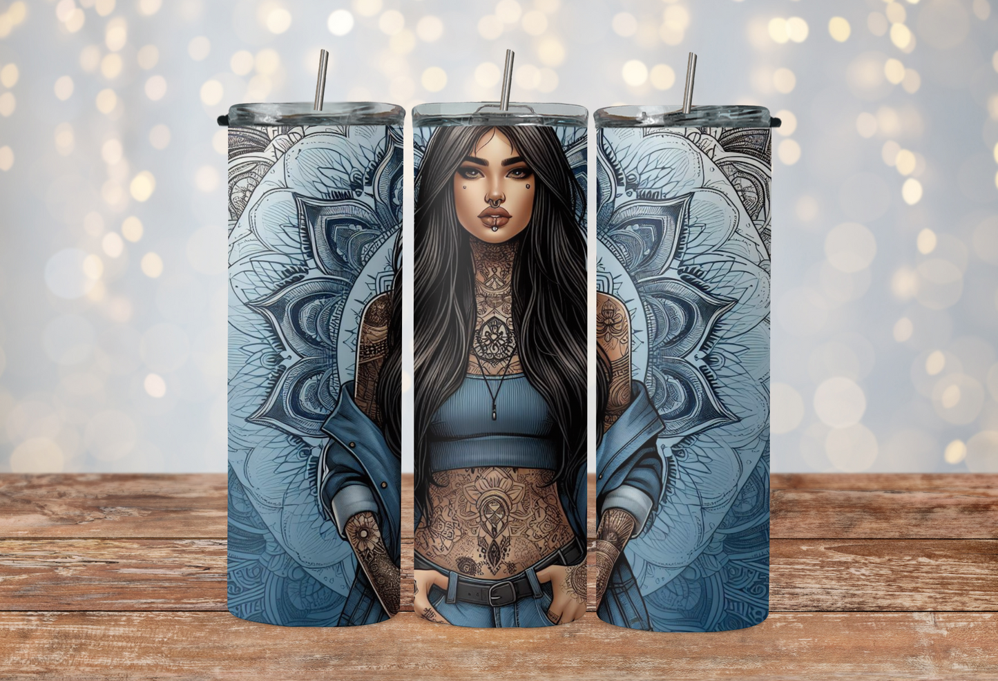 blue mandala with tattoo girl brown long hair 2Face Graphics