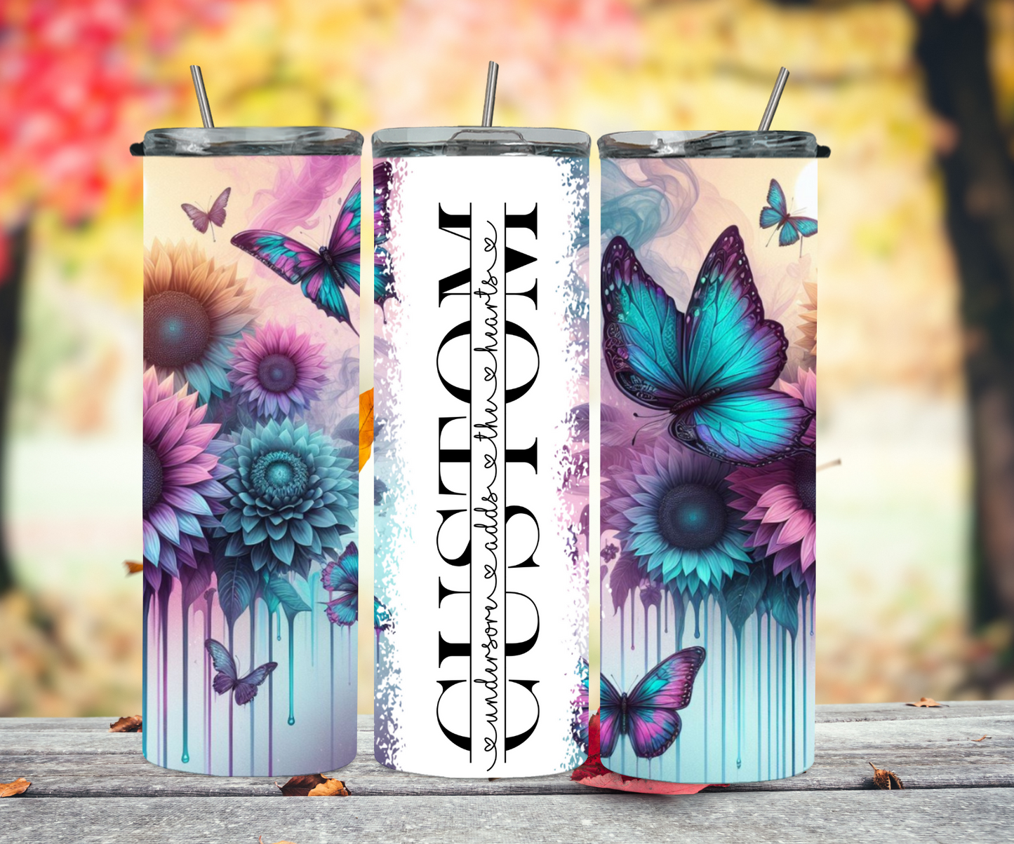 Butterfly with dripping sunflowers 2Face Graphics