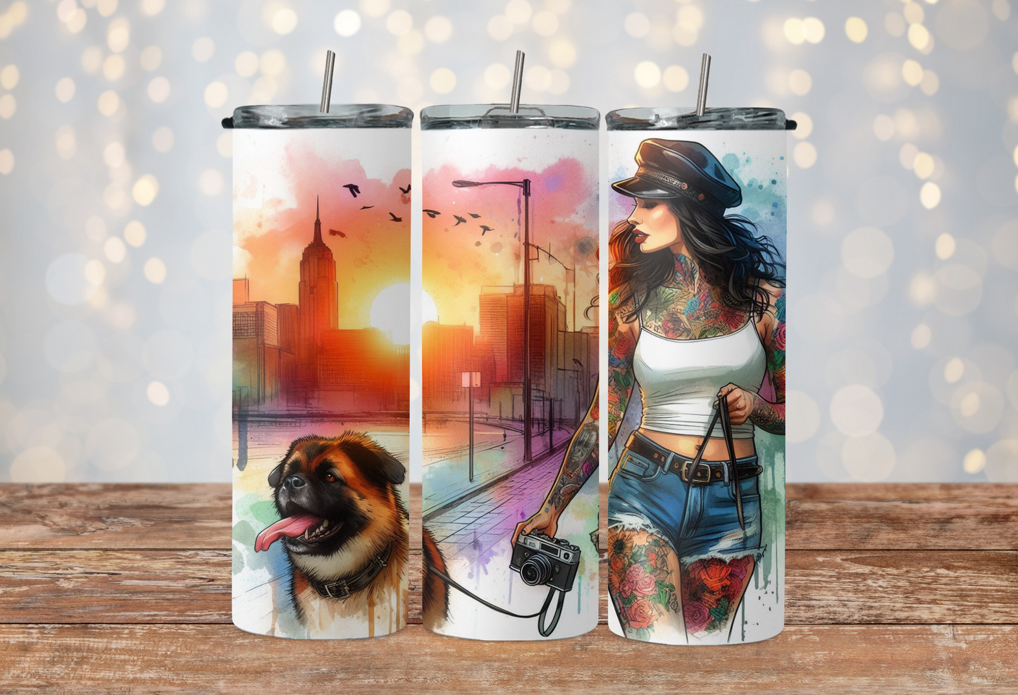 girl walking her dog LA style 2Face Graphics