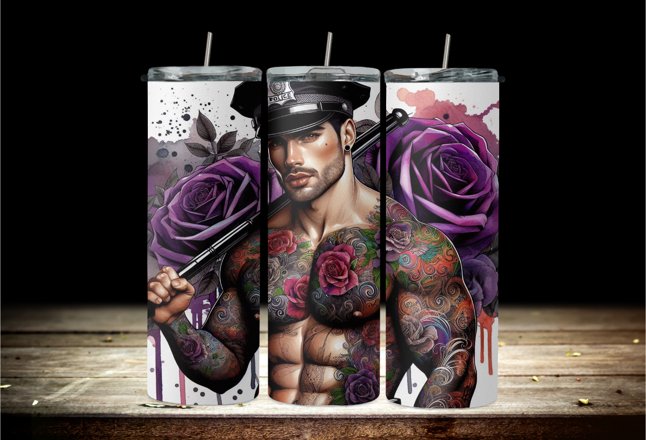 Police Officer purple roses 2Face Graphics