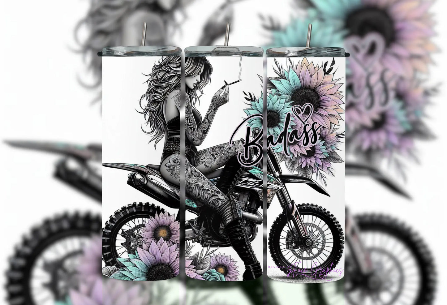 Watercolor Dirt Bike Sugar Skull Girl 2Tumbler 2Face Graphics