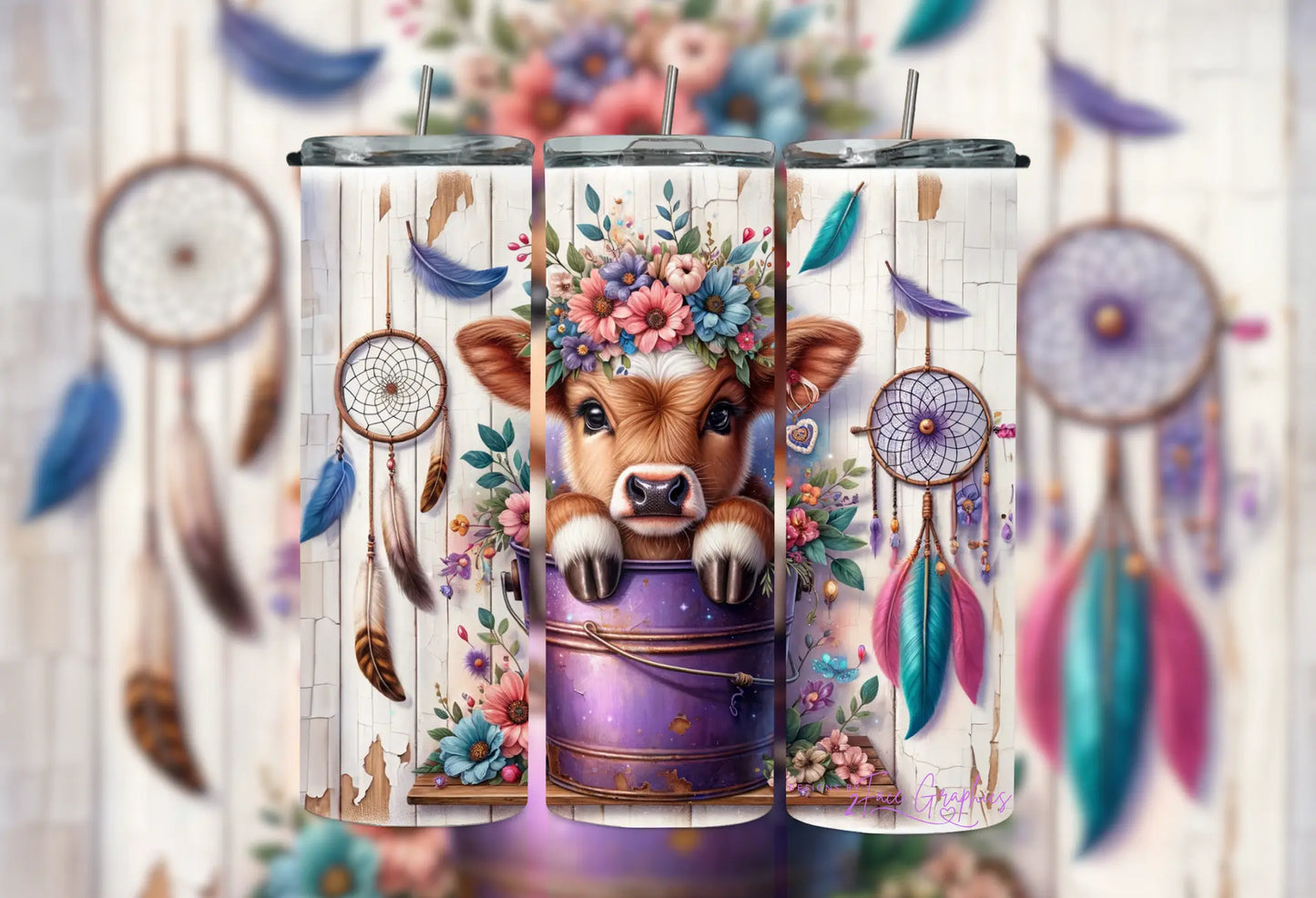 Boho Cow Dream Catcher 2Face Graphics