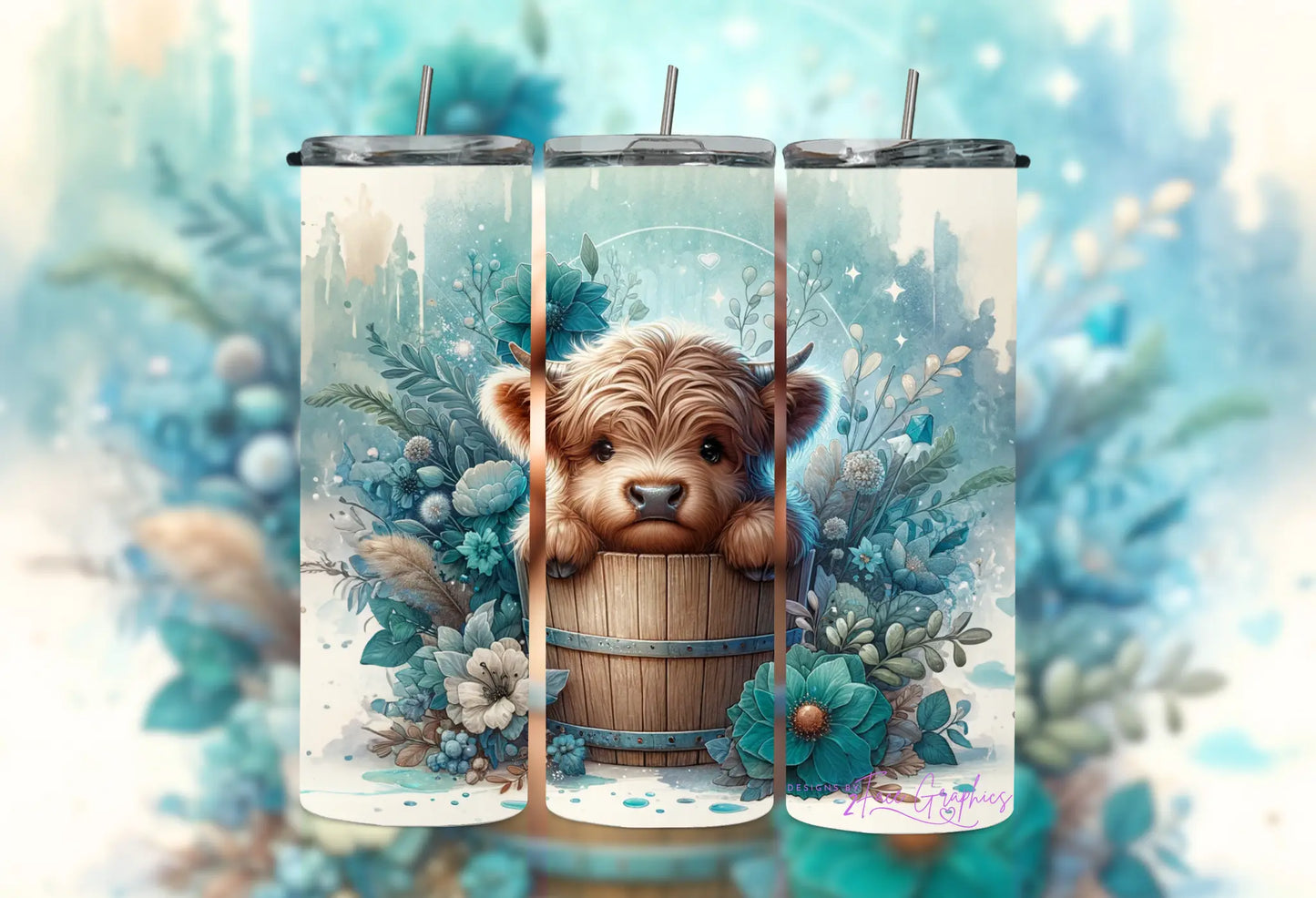 Boho Cow Turquois 2Face Graphics