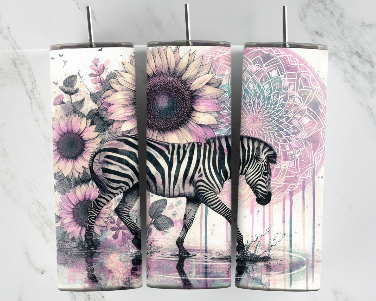 Zebra in a puddle with mandala 2Face Graphics