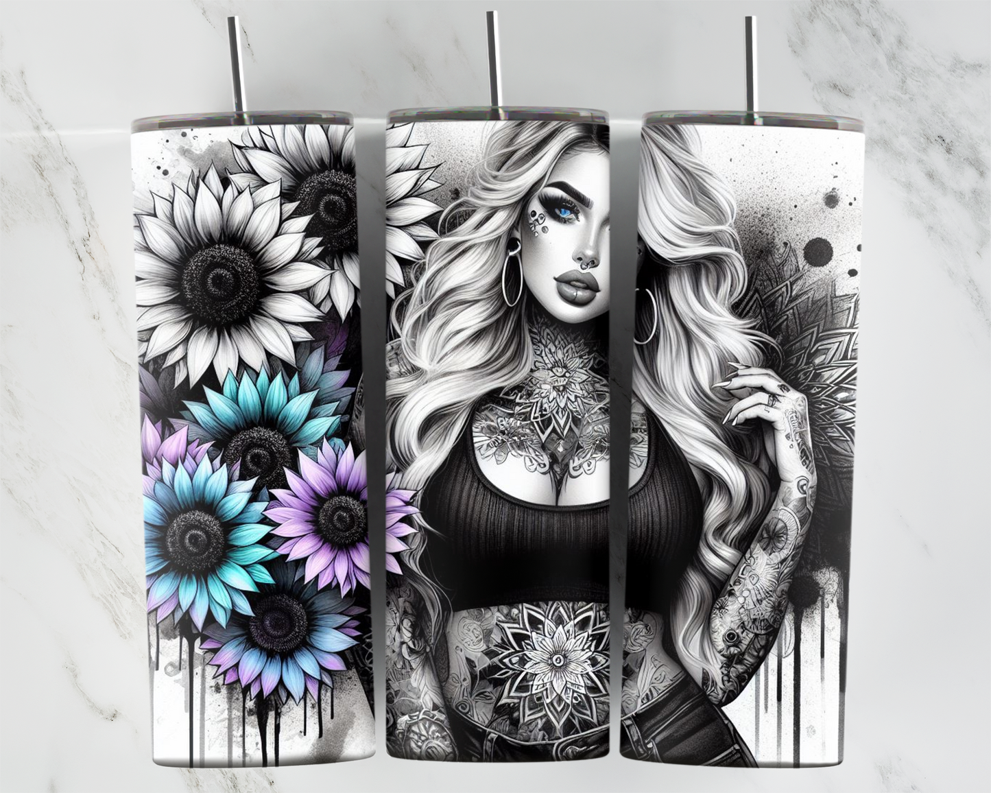 Tattoo Girl With Pastel Sunflower 2Face Graphics