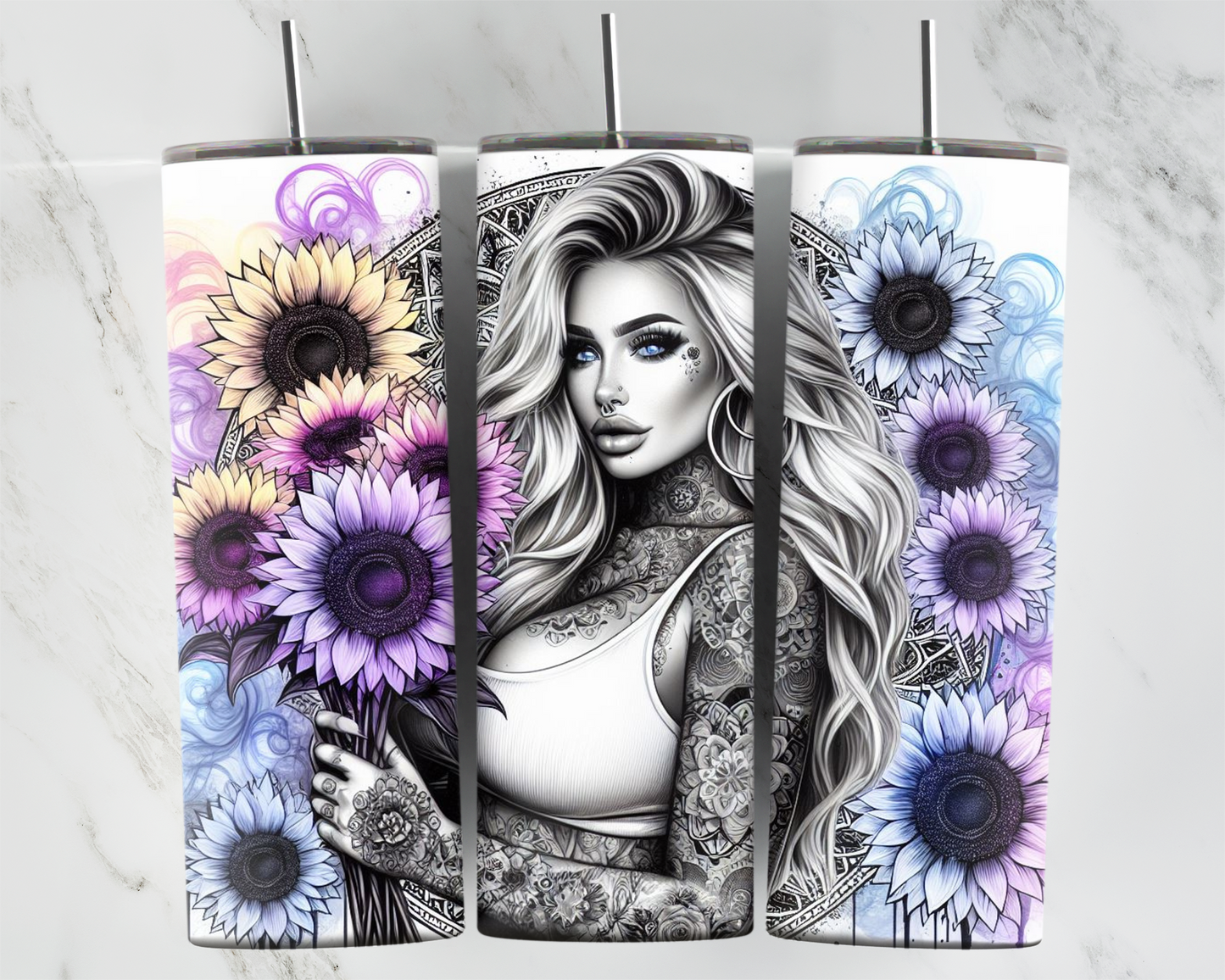 Tattoo Pastel Girl White Top Mandala