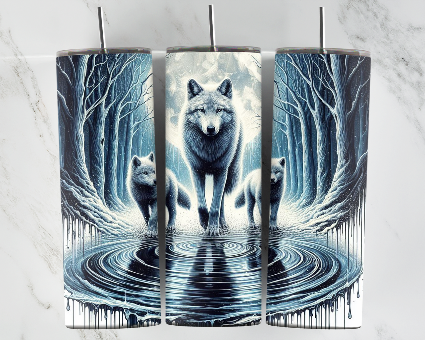 Mom Walking With Wolf Pups 2Face Graphics