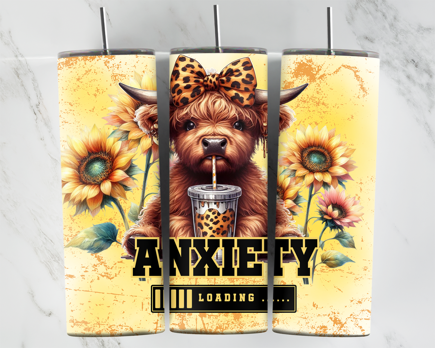 highland cow anxiety yellow background 2Face Graphics