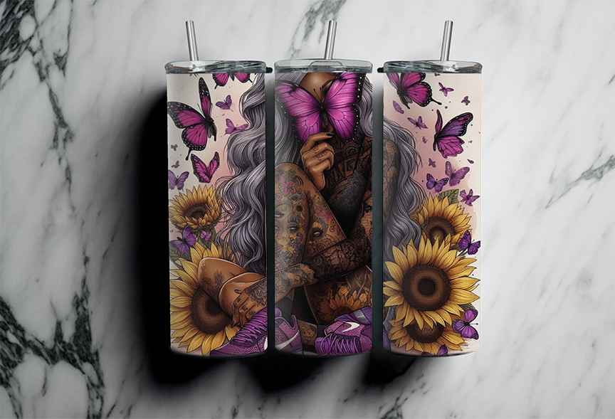purple butterfly's with sunflowers