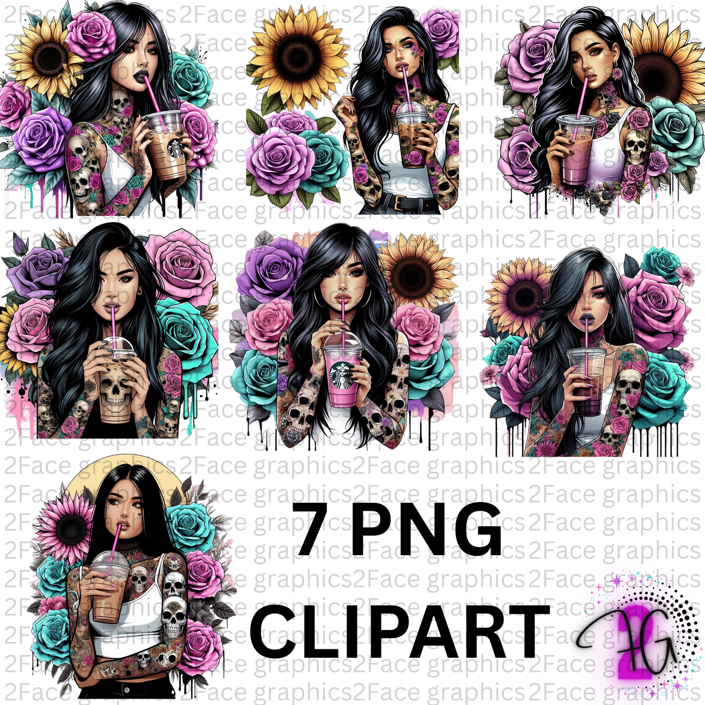 Black Hair Tattoo Girl 20oz wrap